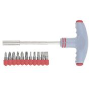 Отвертка с Т-образной эргономичной ручкой и набором бит, 11 шт, CrV Matrix