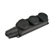 Розетка тройная с заземлением каучук с заглушками 16А IP44 черная 9323 IN HOME