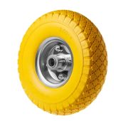 Колесо PU 1805-1 (16) пенополиуретан. д. 250, мет. обод, симм., шарикоп., ось 16 мм (3,00-4)