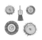 Набор щеток для дрели, 2 Плоские 50-75мм, 3 Чашки 25-50-75мм, шпилька,  нерж.вит. проволока// Denzel