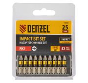 Набор бит торсионных PH2x25 мм, лазерная обработка шлица, сталь S2, 10 шт.// Denzel